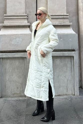 Mad Girls Ekru Uzun Şişme Mont MG1303