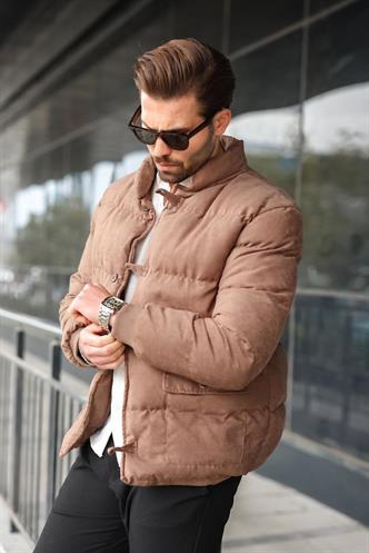 Vizon Düğmeli Dik Yaka Erkek Şişme Mont E7435