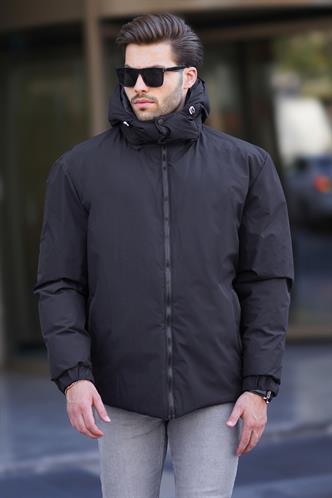 Siyah Kapüşonlu Oversize Erkek Şişme Mont 7237