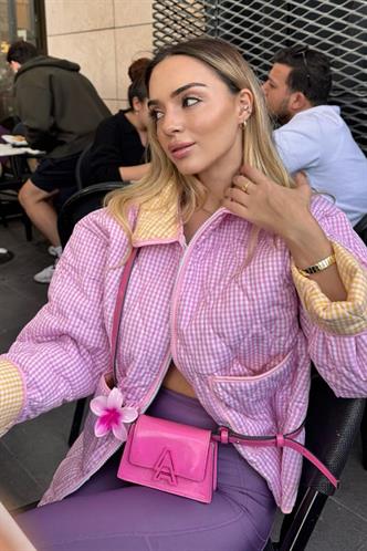 Pembe Pötikareli Cepli Kadın Mont Mg2488