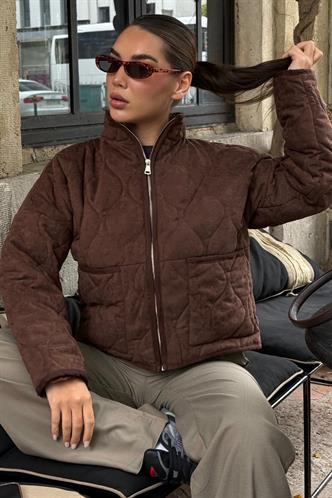 Acı Kahverengi Dik Yaka Kapitone Kadın Mont MG2568