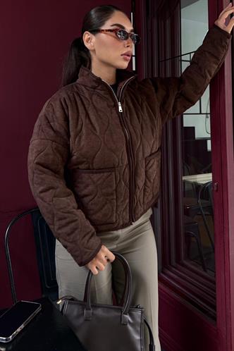 Acı Kahverengi Dik Yaka Kapitone Kadın Mont MG2568