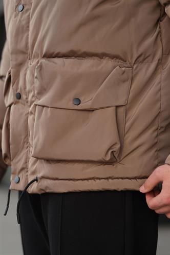 Kahverengi Fermuarlı Çıt Kapamalı Şişme Erkek Mont E7436