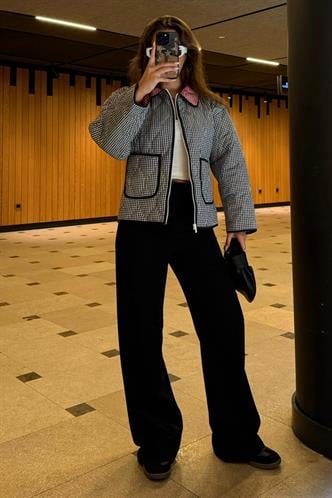 Siyah Pötikareli Cepli Kadın Mont Mg2488