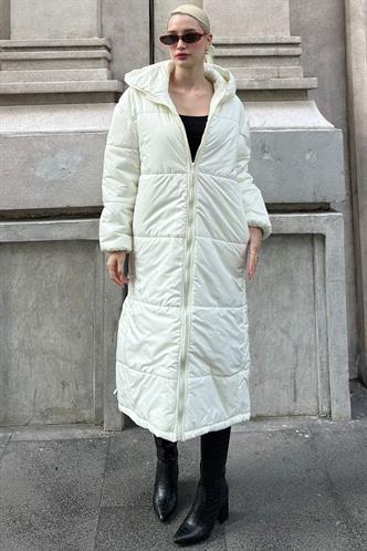 Mad Girls Ekru Uzun Şişme Mont MG1303