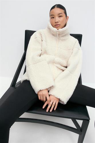 Bej Çift Fermuarlı Kadın Peluş Mont MG2556