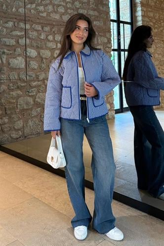 Mavi Pötikareli Cepli Kadın Mont Mg2488