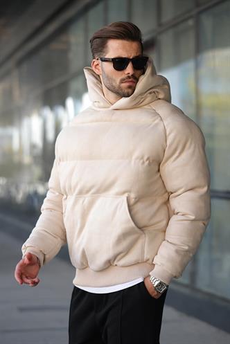 Bej Kapüşonlu Erkek Şişme Mont 7235