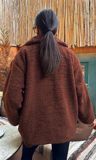 Acı Kahverengi Dik Yakalı Cepli Peluş Mont MG1966