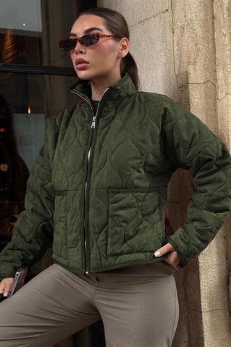 Haki Dik Yaka Kapitone Kadın Mont MG2568