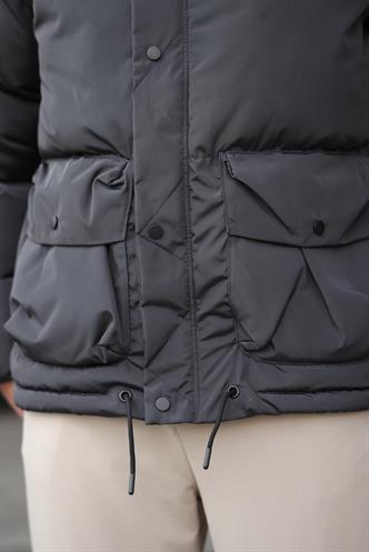 Antrasit Fermuarlı Çıt Kapamalı Şişme Erkek Mont E7436