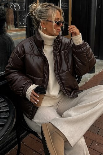 Kahverengi Oversize Basic Deri Mont MG1387