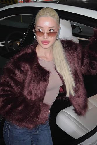 Bordo Bisiklet Yaka Kadın Suni Kürk Mont MG2176