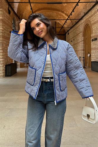 Mavi Pötikareli Cepli Kadın Mont Mg2488