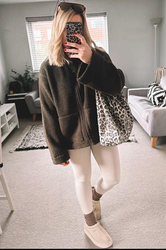 Haki Cepli Kadın Peluş Mont Mg2530