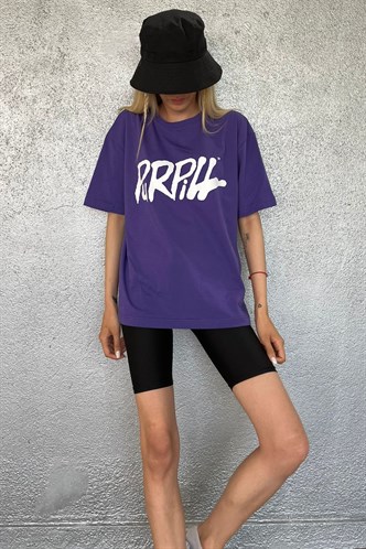 Mor Baskılı Oversize Tişört MG1490