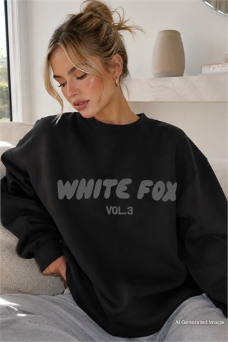 Siyah Bisiklet Yaka Baskılı Sweatshirt MG1904