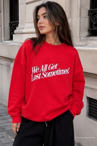 Kırmızı Baskılı Sweatshirt MG1901