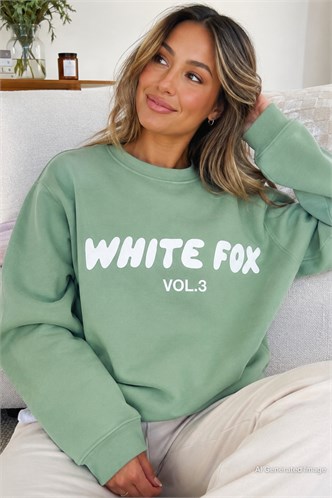Mint Yeşili Bisiklet Yaka Baskılı Sweatshirt MG1904