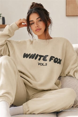 Bej Bisiklet Yaka Baskılı Sweatshirt MG1904