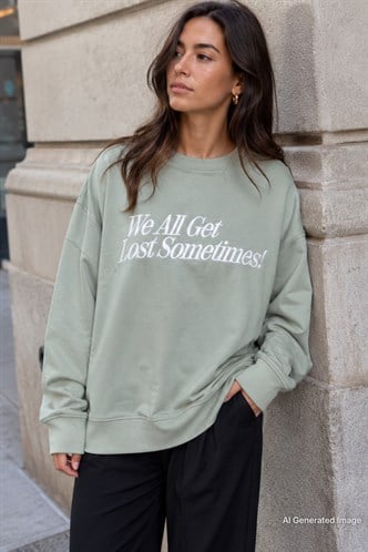 Mint Yeşili Baskılı Sweatshirt MG1901