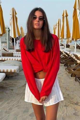 Turuncu Basic Bisiklet Yaka Kadın Sweatshirt MG1676