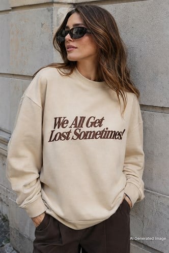 Bej Baskılı Sweatshirt MG1901