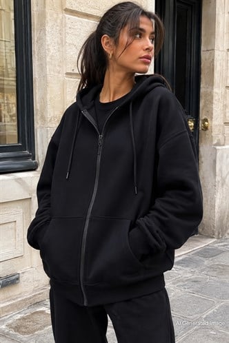 Siyah Kapüşonlu Basic Sweatshirt MG1900