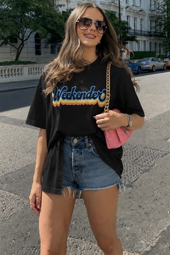 Women Printed Oversize Black T-Shirt