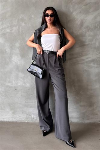 Füme Çift Pileli Kemerli Pantolon Mg2330