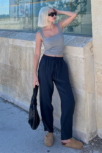 Füme Ayarlanabilir Bel Rahat Kesim Pantolon MG2161