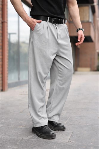 Gri Pilili Relaxed Fit Pantolon E6588