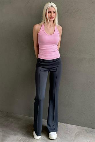 Füme Yüksek Bel Flare Paça Şık Günlük Kadın Tayt MG2645