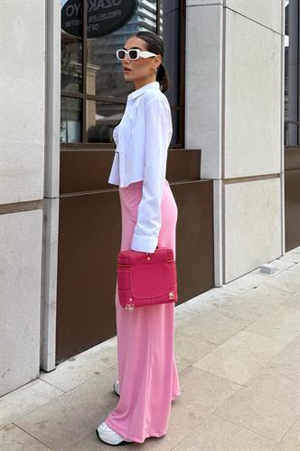 Pembe Yüksek Bel Rahat Kesim Geniş Paça Kadın Pantolon MG2309