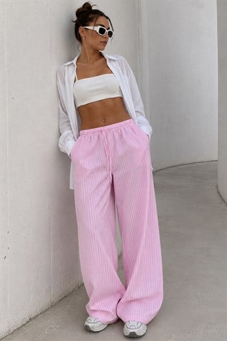 Pembe Beli Ayarlanabilir Cepli Bol Paça Kadın Pantolon Mg2312