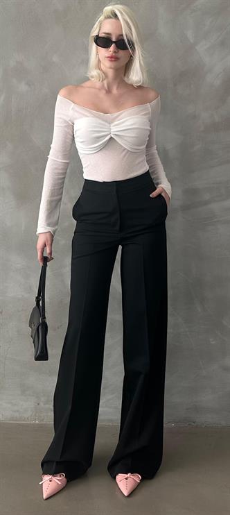 Siyah Yüksek Bel Kumaş Pantolon MG2284