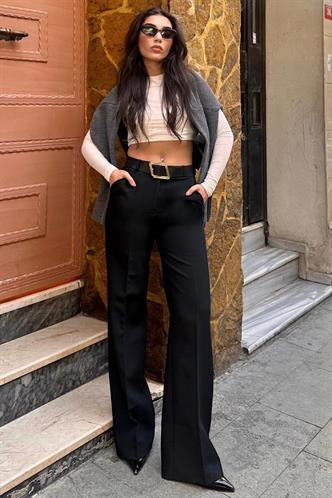 Siyah Yüksek Bel Kumaş Pantolon MG2285