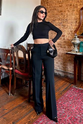 Siyah Yüksek Bel Kumaş Pantolon MG2284