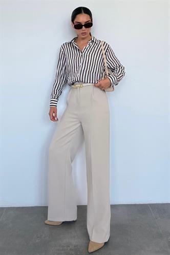 Taş Rengi Yüksek Bel Kadın Palazzo Pantolon MG2506