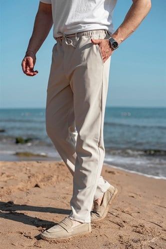 Bej Beli Lastikli Relaxed Fit Jakarlı Erkek Pantolon E6593