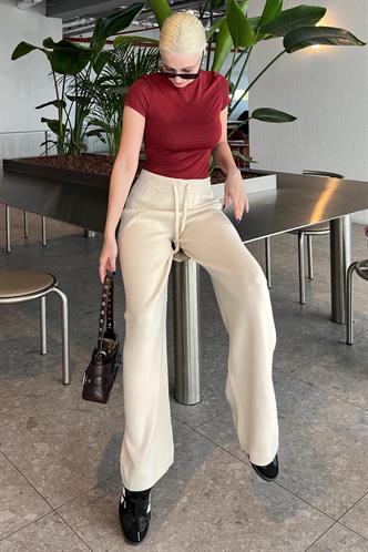 Bej Beli Ayarlanabilir Geniş Paça Pantolon MG2089
