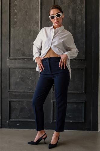 Lacivert Önü Biyeli Yüksek Bel Kadın Pantolon MG2425