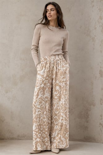 Vizon Desenli Beli Lastikli Bol Paça Pantolon MG2051