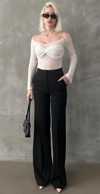 Siyah Yüksek Bel Kumaş Pantolon MG2284