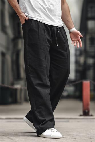 Siyah Erkek Rahat Kesim Keten Pantolon 6539