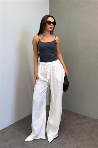 Beyaz Geniş Paça Kadın Pantolon MG1982