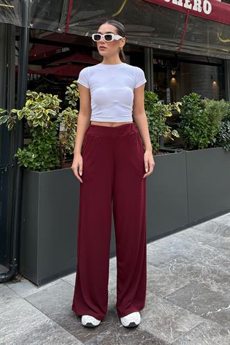 Bordo Yüksek Bel Rahat Kesim Geniş Paça Kadın Eşofman MG2309