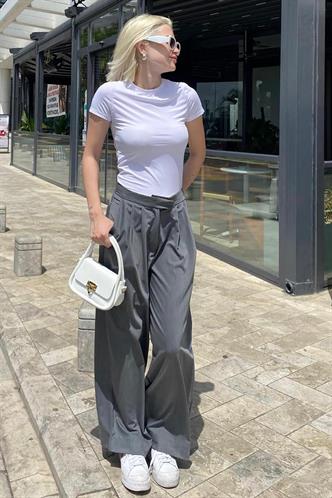 Antrasit Yüksek Bel Rahat Kesim Bol Paça Pantolon MG2120