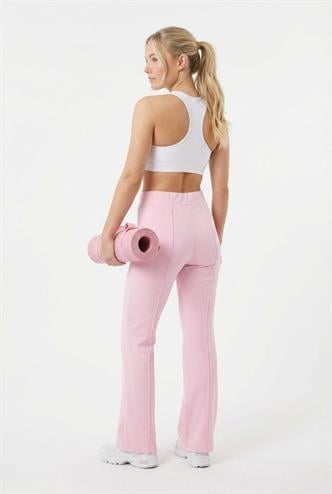 Pembe Yüksek Bel Flare Paça Şık Günlük Kadın Tayt MG2645