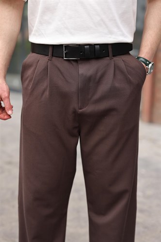 Acı Kahverengi Pilili Relaxed Fit Pantolon E6588
